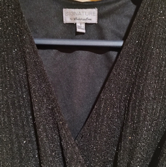 Signature By Robbie Lee Size Small Elegant Metallic Glitter Black Wrap Dress - Picture 8 of 11